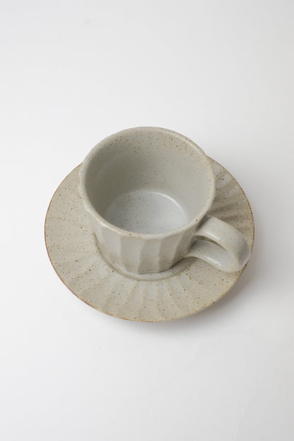 Handmade Stoneware Coffee Cup & Saucer - White/Grey
