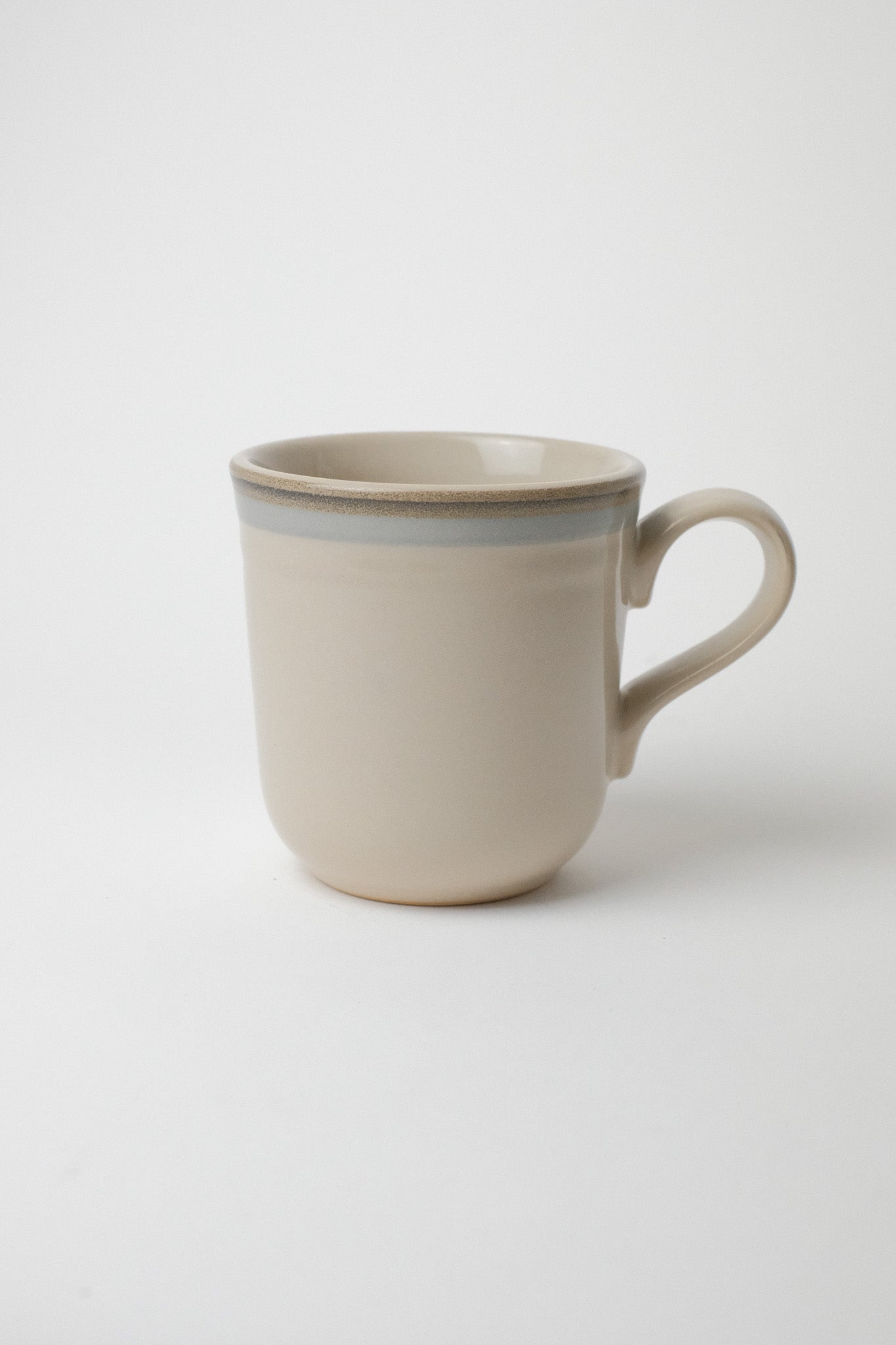 Vintage Japanese Stoneware Mug - Grey & Blue Stripe